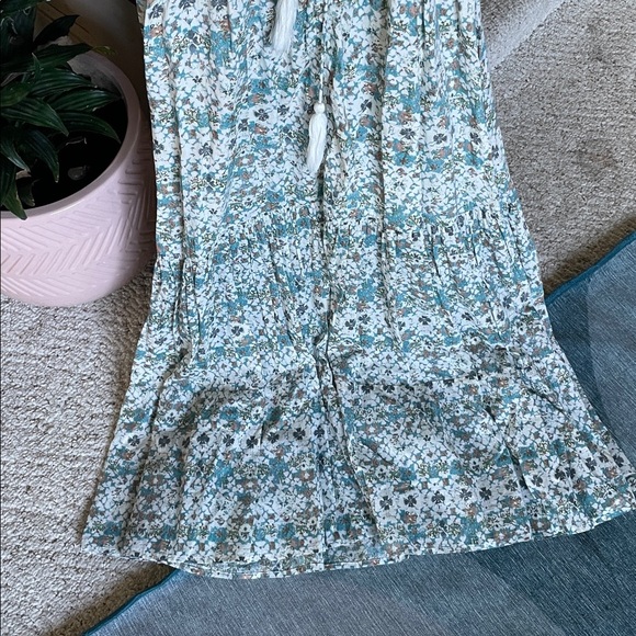 Elan Teal and White Floral Bohemian Cottagecore Midi Dress - Picture 5 of 13